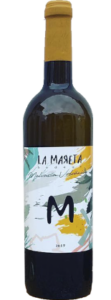 Botella de vino blanco seco de Bodega La Mareta.